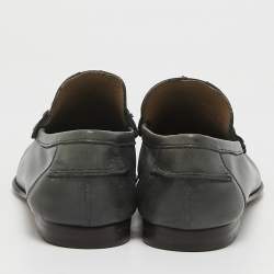 Pre Owned Dolce & Gabbana Dark Grey Leather Buckle Detail Loafers Size 43