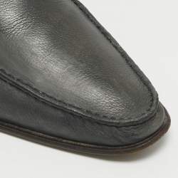 Pre Owned Dolce & Gabbana Dark Grey Leather Buckle Detail Loafers Size 43