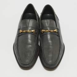 Pre Owned Dolce & Gabbana Dark Grey Leather Buckle Detail Loafers Size 43