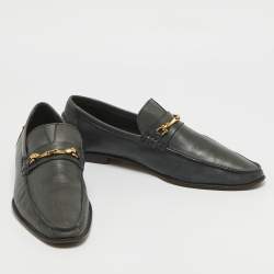 Pre Owned Dolce & Gabbana Dark Grey Leather Buckle Detail Loafers Size 43