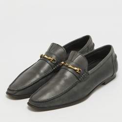 Pre Owned Dolce & Gabbana Dark Grey Leather Buckle Detail Loafers Size 43