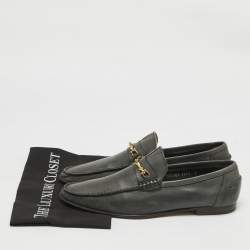 Pre Owned Dolce & Gabbana Dark Grey Leather Buckle Detail Loafers Size 43