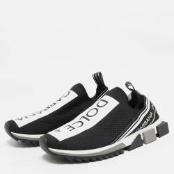 Pre Owned Dolce & Gabbana Black Knit Fabric Sorrento Slip On Sneakers Size 45