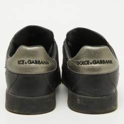 Dolce & Gabbana Black Leather Portofino Crown Patch Sneakers Size 41