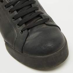 Dolce & Gabbana Black Leather Portofino Crown Patch Sneakers Size 41