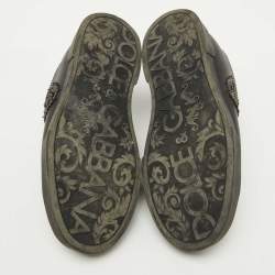 Dolce & Gabbana Black Leather Portofino Crown Patch Sneakers Size 41