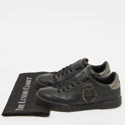 Dolce & Gabbana Black Leather Portofino Crown Patch Sneakers Size 41