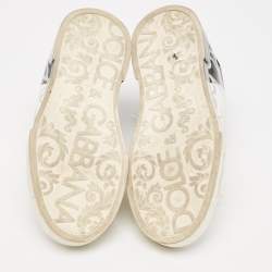 Dolce & Gabbana White/Black Leather and Patent Portofino Lace Up Sneakers Size 40
