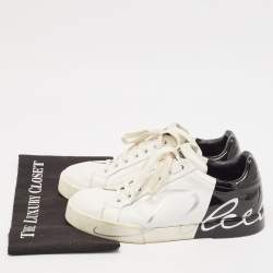 Dolce & Gabbana White/Black Leather and Patent Portofino Lace Up Sneakers Size 40