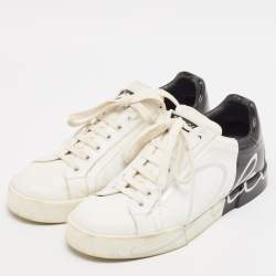 Dolce & Gabbana White/Black Leather and Patent Portofino Lace Up Sneakers Size 40