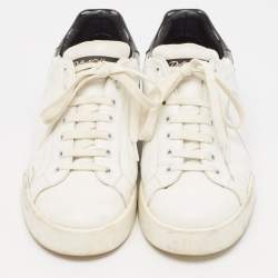 Dolce & Gabbana White/Black Leather and Patent Portofino Lace Up Sneakers Size 40