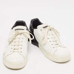 Dolce & Gabbana White/Black Leather and Patent Portofino Lace Up Sneakers Size 40