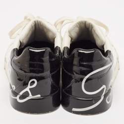 Dolce & Gabbana White/Black Leather and Patent Portofino Lace Up Sneakers Size 40