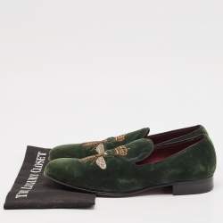 Dolce & Gabbana Green Velvet Bee Embraided Slip On Loafers Size 42