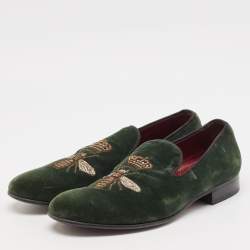 Dolce & Gabbana Green Velvet Bee Embraided Slip On Loafers Size 42