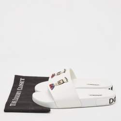 Dolce & Gabbana White Rubber Studded Accents Pool Slide Sandals Size 41