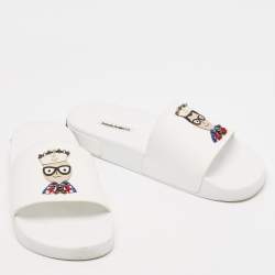 Dolce & Gabbana White Rubber Studded Accents Pool Slide Sandals Size 41
