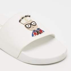 Dolce & Gabbana White Rubber Studded Accents Pool Slide Sandals Size 41