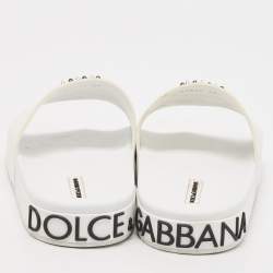 Dolce & Gabbana White Rubber Studded Accents Pool Slide Sandals Size 41