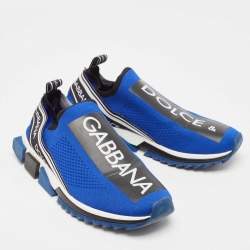 مملوكة مسبقًا Dolce & Gabbana Blue/Black Knit Fabric Sorrento Slip On Sneakers Size 45