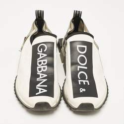 Dolce & Gabbana White/Black Knit Fabric Sorrento Sneakers Size 45