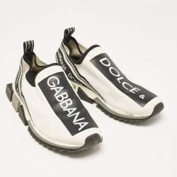 Dolce & Gabbana White/Black Knit Fabric Sorrento Sneakers Size 45