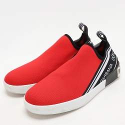 Dolce & Gabbana Red/Black Knit Fabric Portofino Slip On Sneakers Size 40