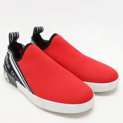Dolce & Gabbana Red/Black Knit Fabric Portofino Slip On Sneakers Size 40