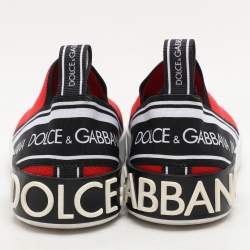 Dolce & Gabbana Red/Black Knit Fabric Portofino Slip On Sneakers Size 40
