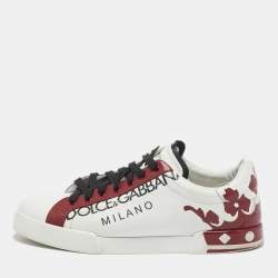 Pre Owned Dolce & Gabbana White/Red Leather Portofino Sneakers Size 45