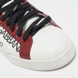 Pre Owned Dolce & Gabbana White/Red Leather Portofino Sneakers Size 45