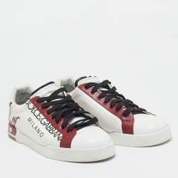 Pre Owned Dolce & Gabbana White/Red Leather Portofino Sneakers Size 45