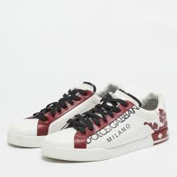 Pre Owned Dolce & Gabbana White/Red Leather Portofino Sneakers Size 45