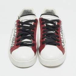 Pre Owned Dolce & Gabbana White/Red Leather Portofino Sneakers Size 45