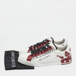 Pre Owned Dolce & Gabbana White/Red Leather Portofino Sneakers Size 45