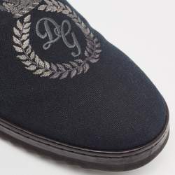 Pre Owned Dolce & Gabbana Blue/Black Denim and Leather Slip On Sneakers Size 44