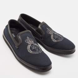 Pre Owned Dolce & Gabbana Blue/Black Denim and Leather Slip On Sneakers Size 44