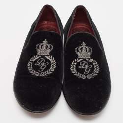 Pre Owned Dolce & Gabbana Black Velvet Embroidered Smoking Slippers Size 44