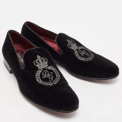 Pre Owned Dolce & Gabbana Black Velvet Embroidered Smoking Slippers Size 44
