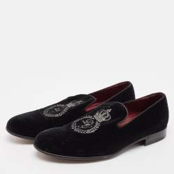 Pre Owned Dolce & Gabbana Black Velvet Embroidered Smoking Slippers Size 44