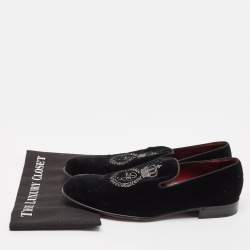 Pre Owned Dolce & Gabbana Black Velvet Embroidered Smoking Slippers Size 44