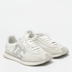 مملوكة مسبقًا Dolce & Gabbana White/Grey Mesh and Suede DG Cushion Sneakers Size 44