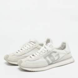 مملوكة مسبقًا Dolce & Gabbana White/Grey Mesh and Suede DG Cushion Sneakers Size 44