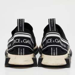Pre Owned Dolce & Gabbana Black/White Knit Fabric Sorrento Slip On Sneakers Size 43
