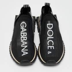 Pre Owned Dolce & Gabbana Black/White Knit Fabric Sorrento Slip On Sneakers Size 43