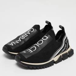 Pre Owned Dolce & Gabbana Black/White Knit Fabric Sorrento Slip On Sneakers Size 43