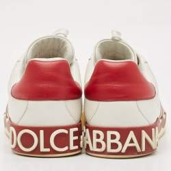 Dolce & Gabbana White/Burgundy Leather Portifino Sneakers Size 44 