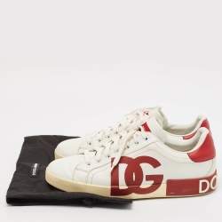 Dolce & Gabbana White/Burgundy Leather Portifino Sneakers Size 44 