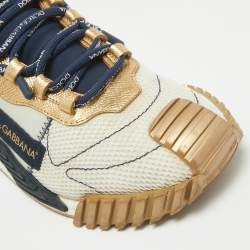 Dolce & Gabbana White/Gold Knit Fabric and  Leather NS1 Sneakers Size 40