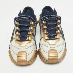 Dolce & Gabbana White/Gold Knit Fabric and  Leather NS1 Sneakers Size 40